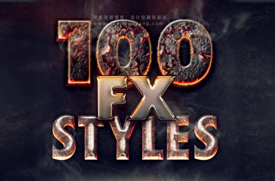 100款火焰岩浆烟雾裂纹PS特效文字模版100 Photoshop Layer Styles Bundle – Text Effect-精品资源站