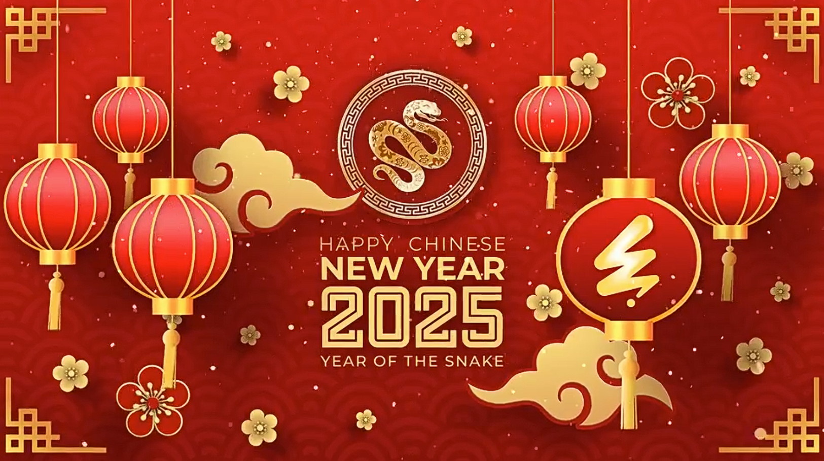 AE2025中国十二生肖蛇年新年快乐节日红色喜庆LOGO模板片头-精品资源站