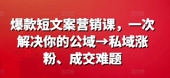 爆款短文案营销课，一次解决你的公域→私域涨粉、成交难题-精品资源站