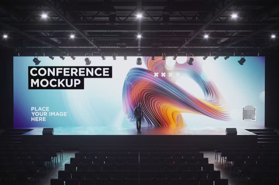 会议LED屏幕展示PS模版Conference Hall Screen Mockup-精品资源站